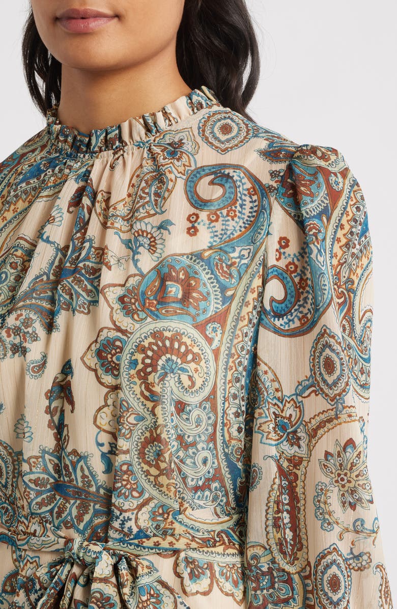 Julia Jordan Long Sleeve Babydoll Dress, Alternate, color, Tan Multi