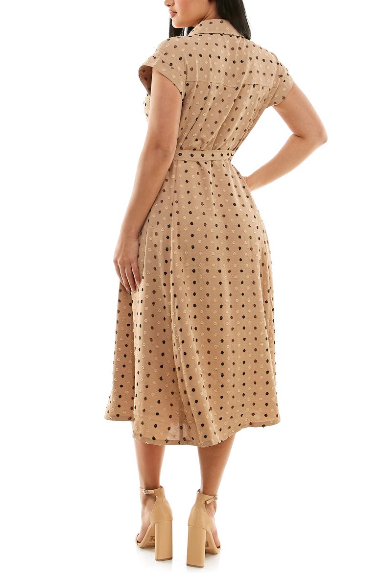 Swiss Dot Cap Sleeve Midi Shirtdress, Alternate, color, CAMEL MULTI