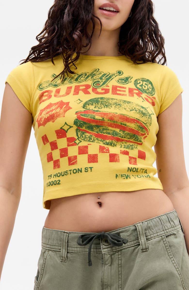 BDG Urban Outfitters Burgers Graphic Baby Tee, Main, color, Yellow