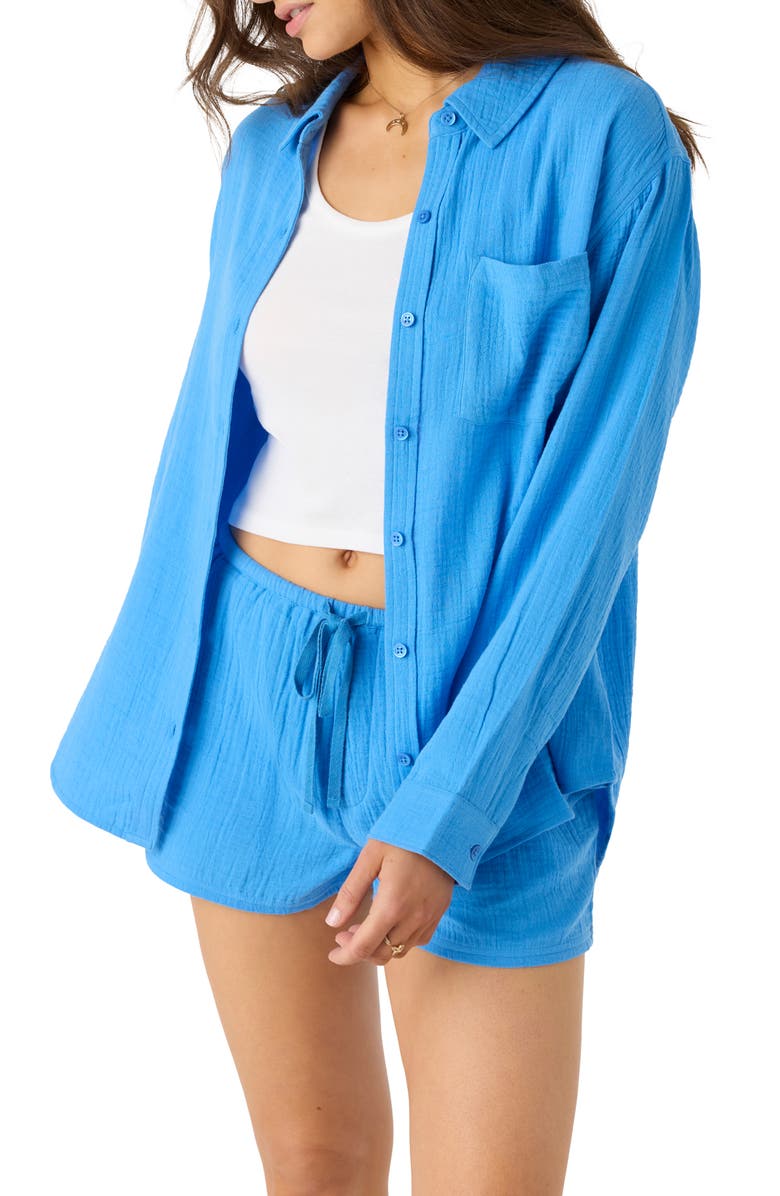 O'Neill Leni Oversize Cotton Gauze Button-Up Shirt, Alternate, color, Regatta