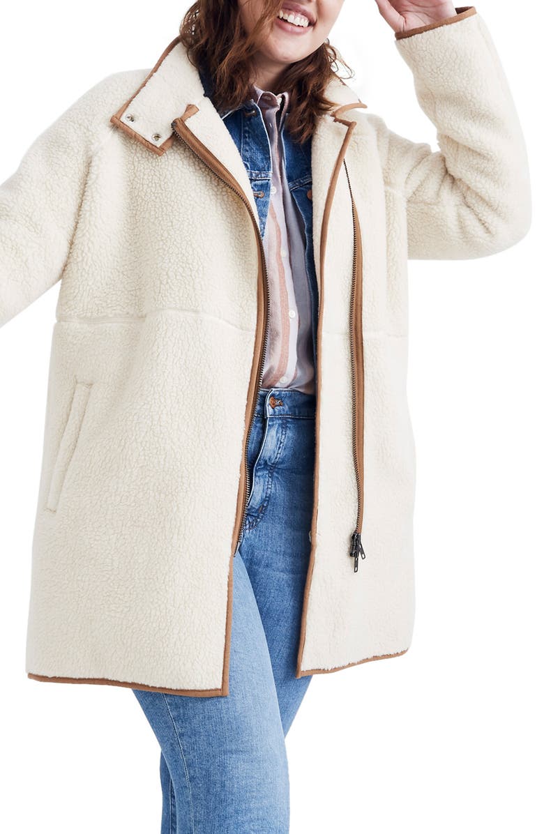 Madewell Faux Shearling Cocoon Coat, Alternate, color,