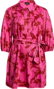 SUGARLIPS Craney Floral Print Tie Waist Long Sleeve Shirtdress