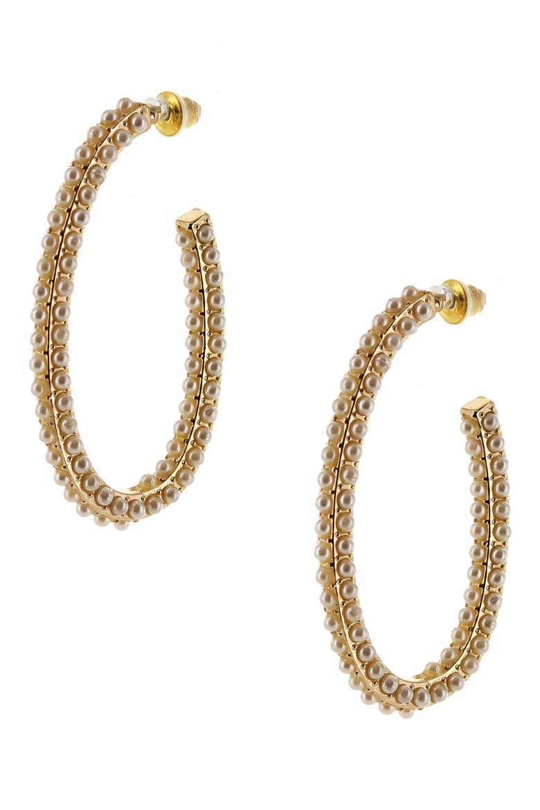 Claudia Imitation Pearl Hoop Earrings, Main, color, GOLD / CREAM