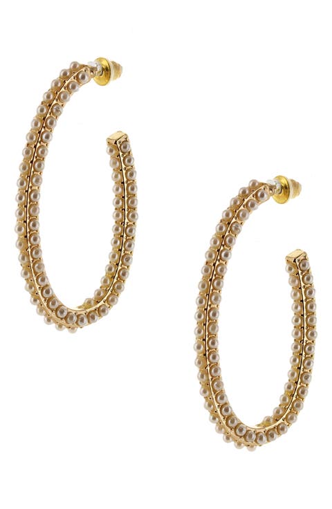 Claudia Imitation Pearl Hoop Earrings