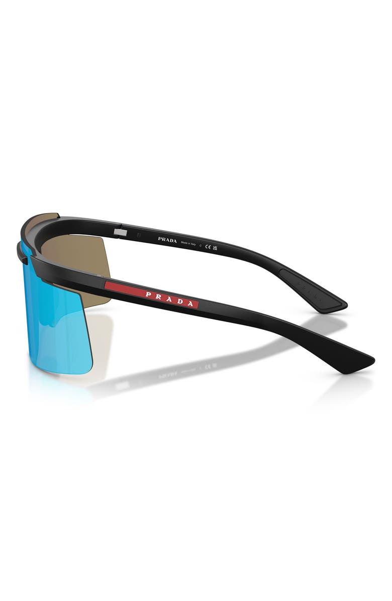 Prada Linea Rossa 140mm Polarized Shield Sunglasses, Alternate, color, Matte Black / Light Green Blue