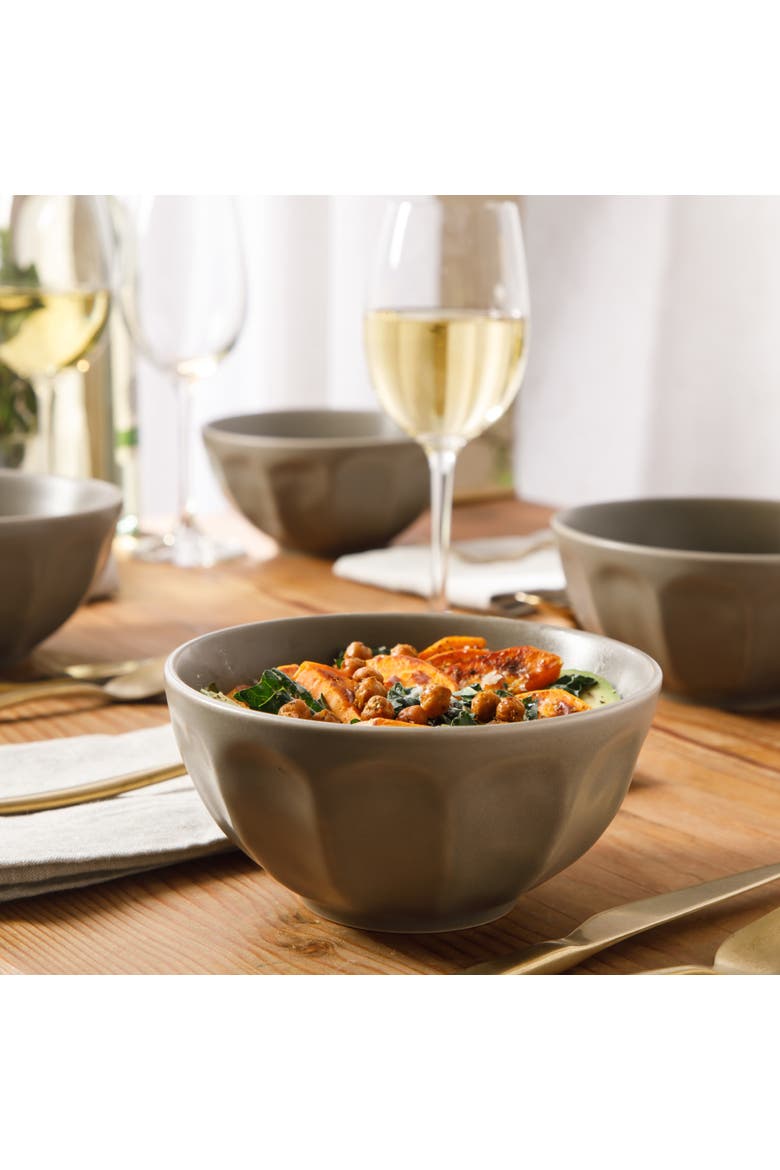 Yuelu Bloom 6.4 Inch Cereal Bowls Set of 4 - Scallop Embossed Soup Bowl Set, Alternate, color, Olive Stone