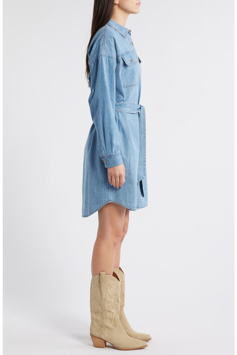 Long Sleeve Denim Belted Shirtdress, Alternate, color, MEDIUM WASH
