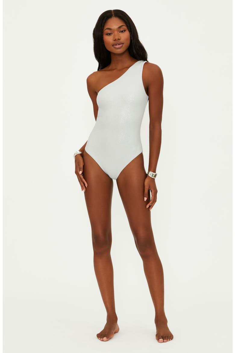 Alba Waffle One-Shoulder One-Piece Swimsuit, Alternate, color, SILVER SHINE