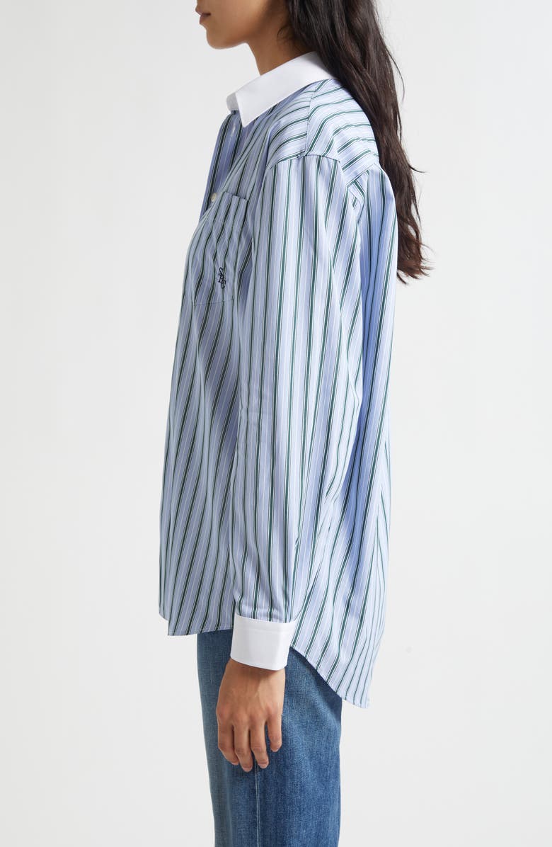 Sporty & Rich SRC Stripe Oversize Cotton Poplin Button-Up Shirt, Alternate, color, Blue/ Green Multicolor Stripes