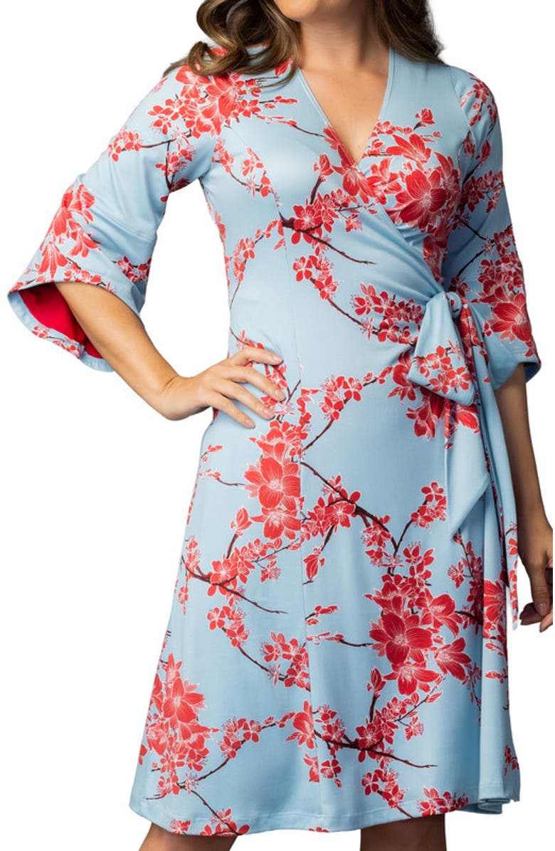 Kiyonna Gemini Wrap Dress, Alternate, color, Cherry Blossom Print