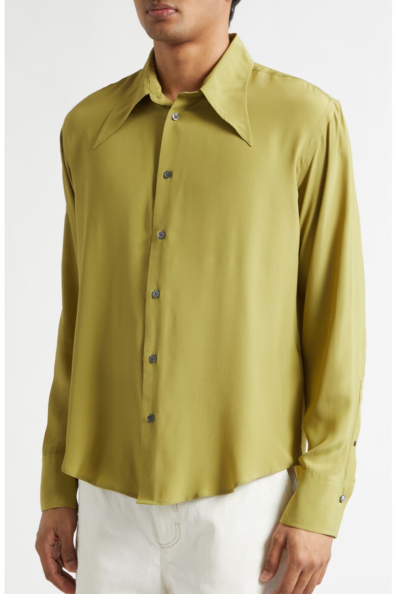 Crêpe de Chine Button-Up Shirt, Alternate, color, MATCHA