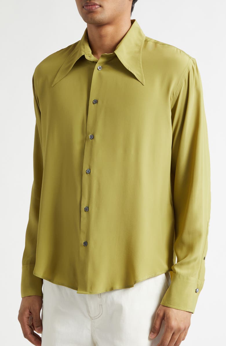 AMI PARIS Crêpe de Chine Button-Up Shirt, Alternate, color, Matcha