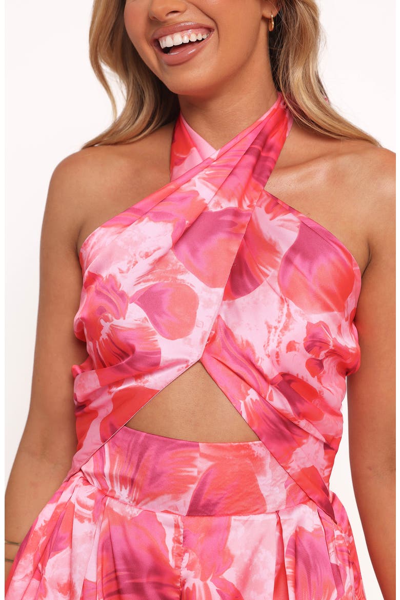 Primrose Print Cutout Halter Romper, Alternate, color, PINK RED