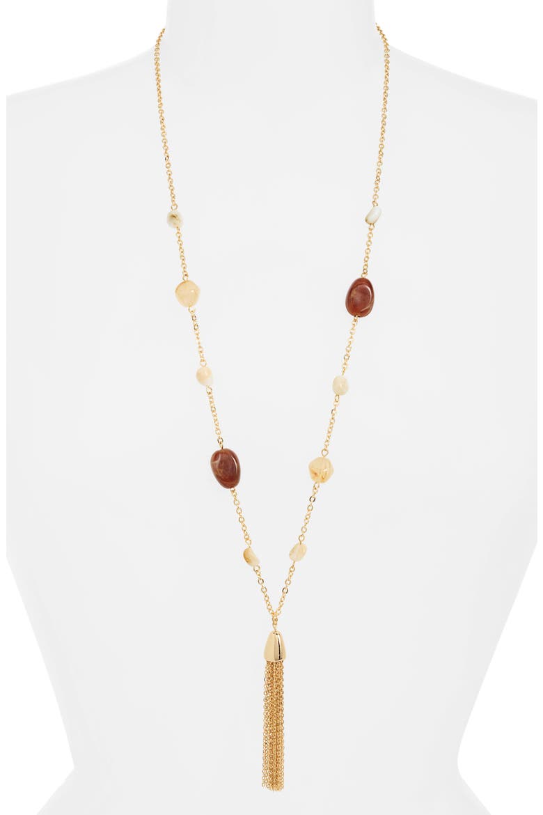 Bead Accent Tassel Necklace, Alternate, color, BROWN MULTI- GOLD