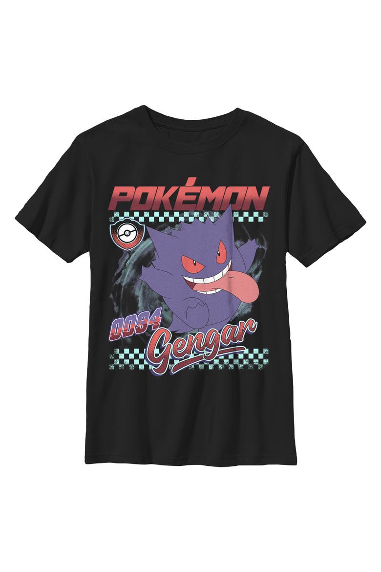 Boy's Pokemon Gengar 0094 Retro Check  Graphic T-Shirt, Main, color, Black