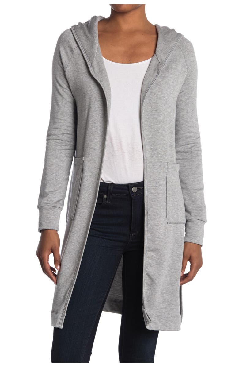 GO COUTURE Knit Hooded Duster, Main, color, Heather Grey