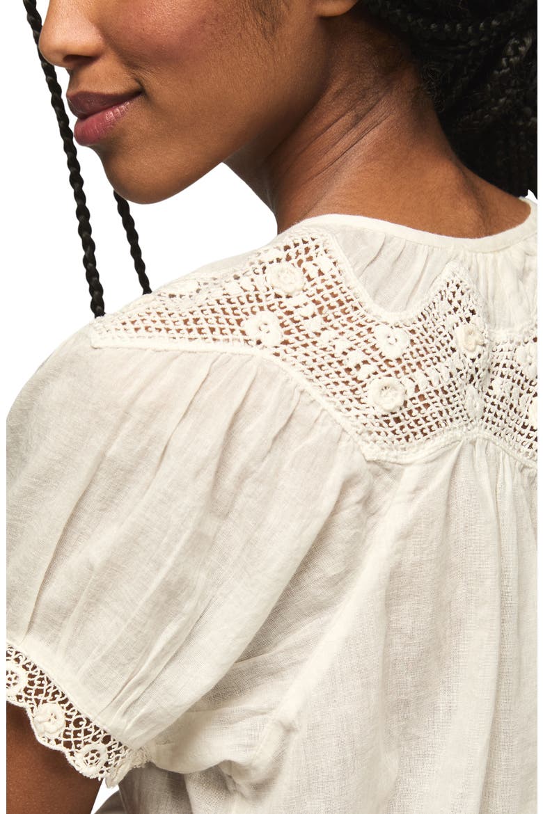 Crochet Stitch Puff Sleeve Top, Alternate, color, WHISPER WHITE