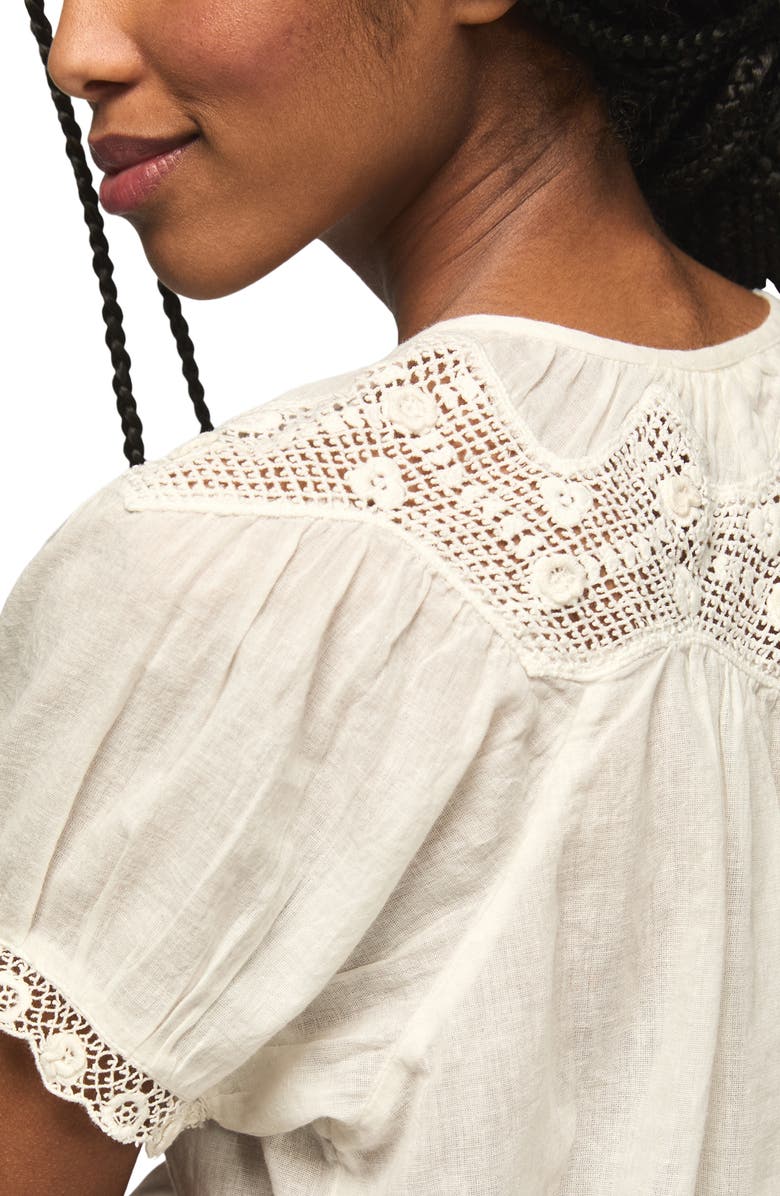 Lucky Brand Crochet Stitch Puff Sleeve Top, Alternate, color, Whisper White