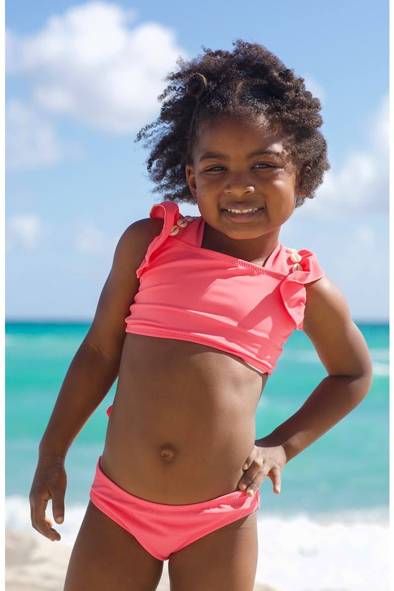 Square-Neck Bikini with Shell-Adorned Ruffles, Alternate, color, Pink
