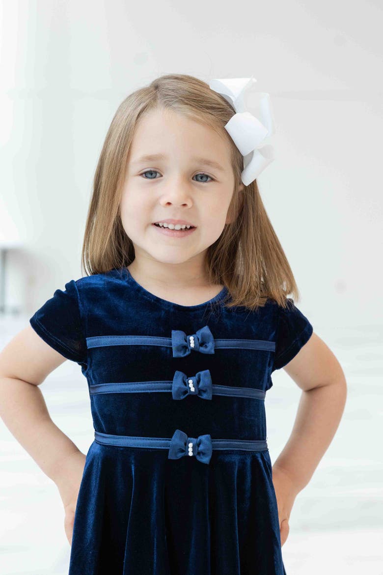 Stretch Velvet Dress With Pearls, Alternate, color, Navy