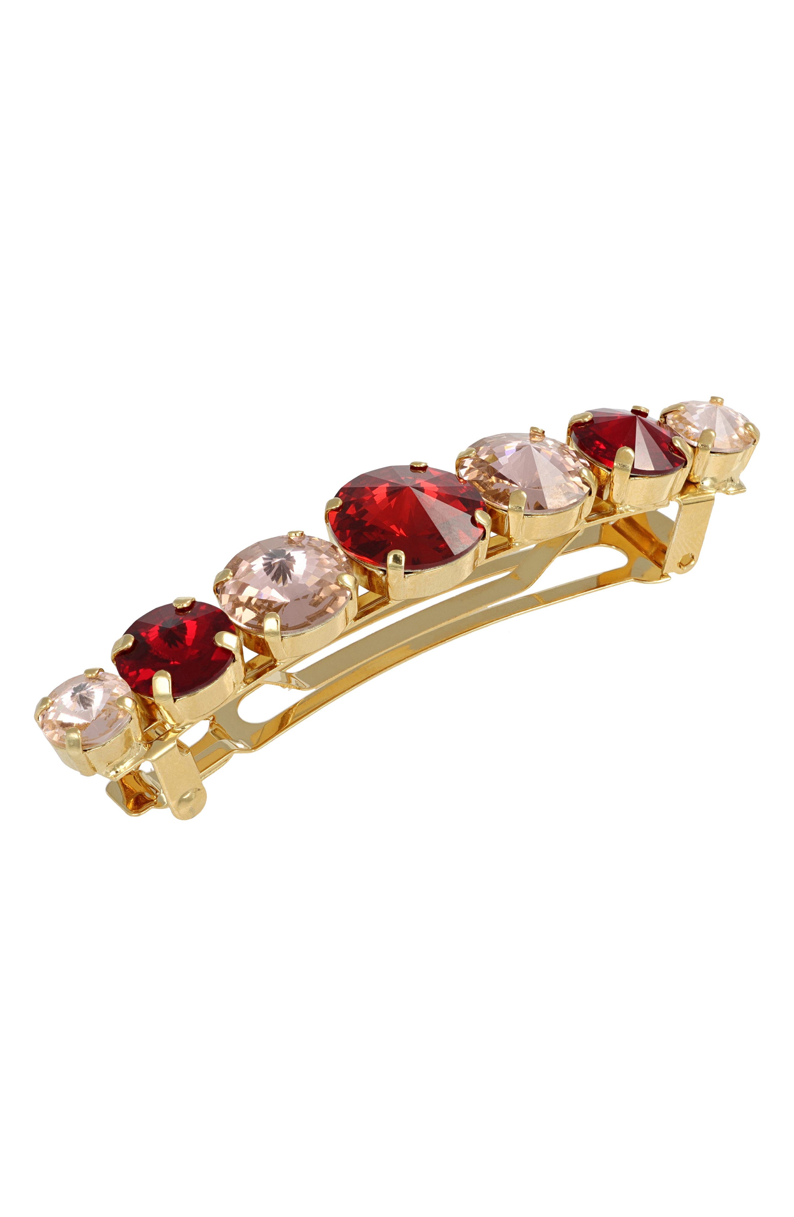 L. Erickson Celina Crystal Barrette in Scarlet/vintage Rose/siam/silk 