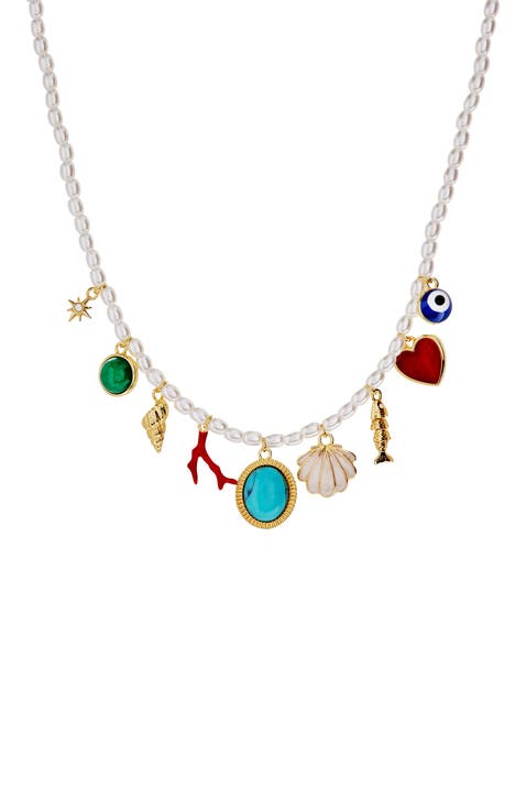 Moonlight Beach Pearl Charm Necklace