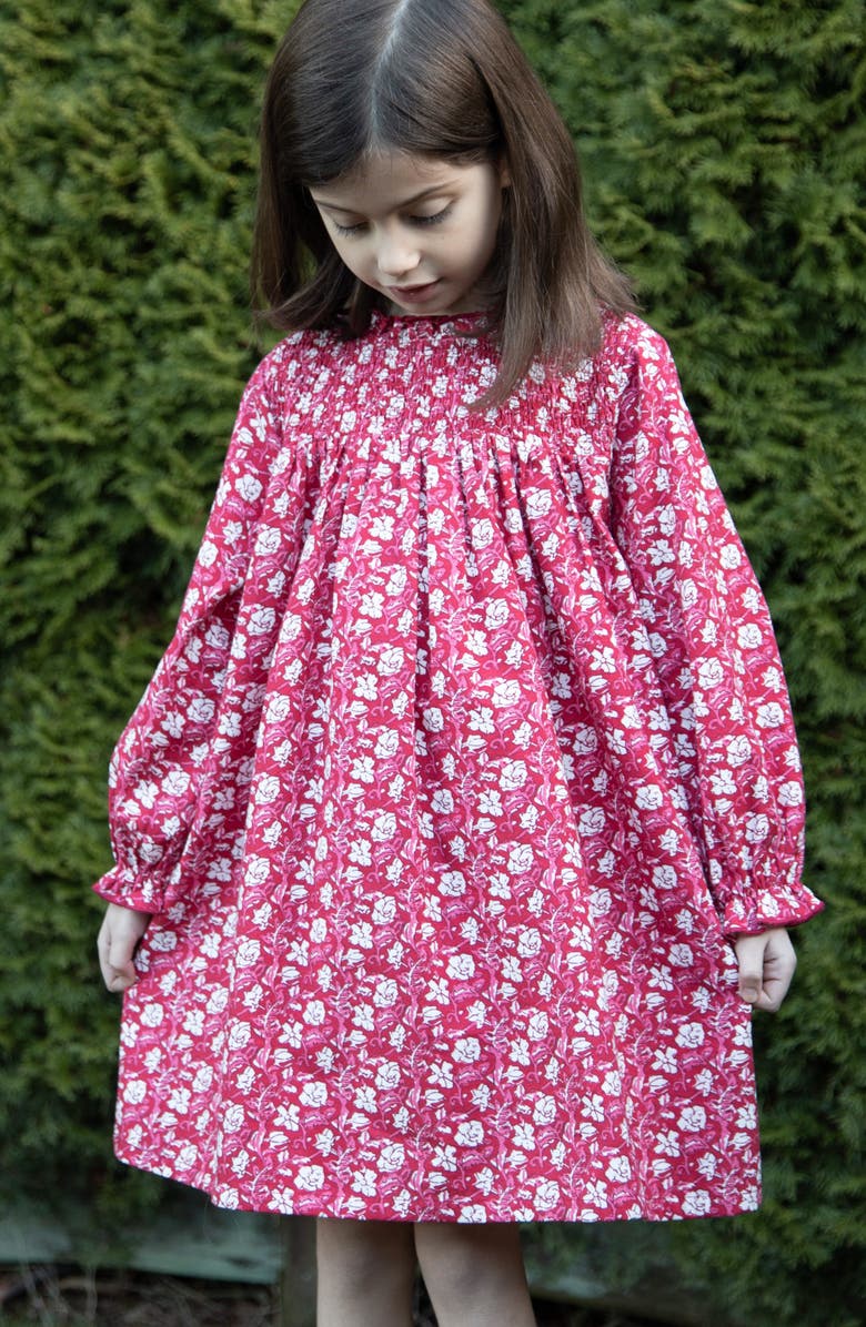 Beet World Kids' Floral Smocked Long Sleeve Dress, Alternate, color, 
