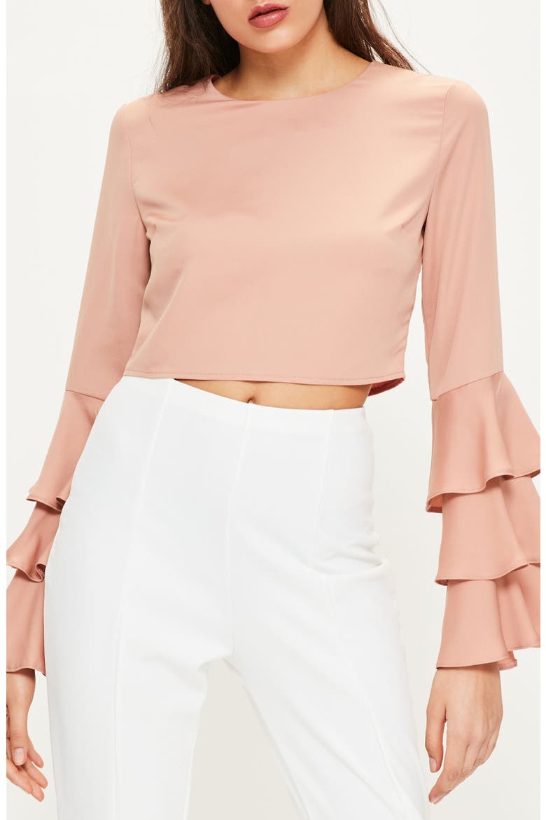 Ruffle Crop Blouse, Alternate, color, MINK