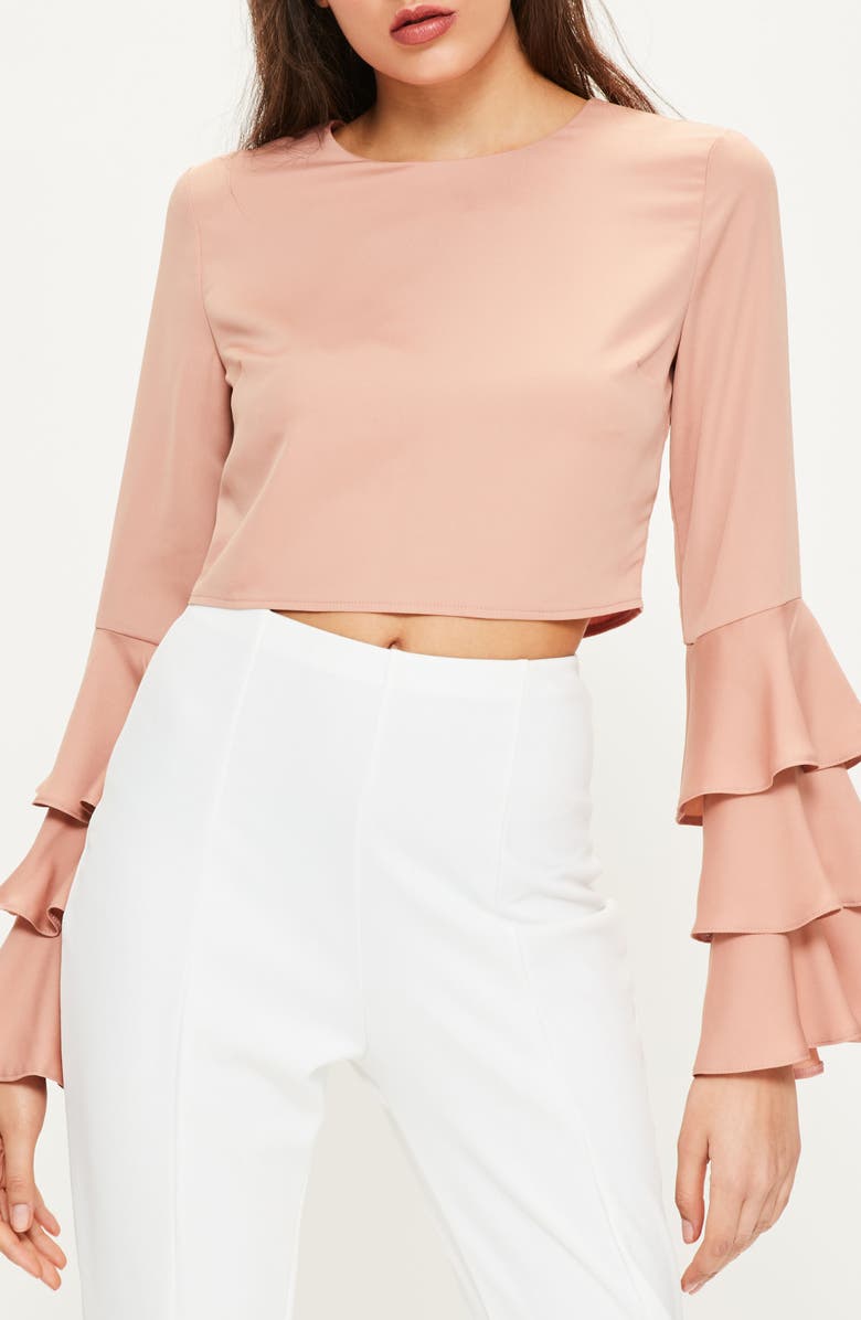 Missguided Ruffle Crop Blouse, Alternate, color, 