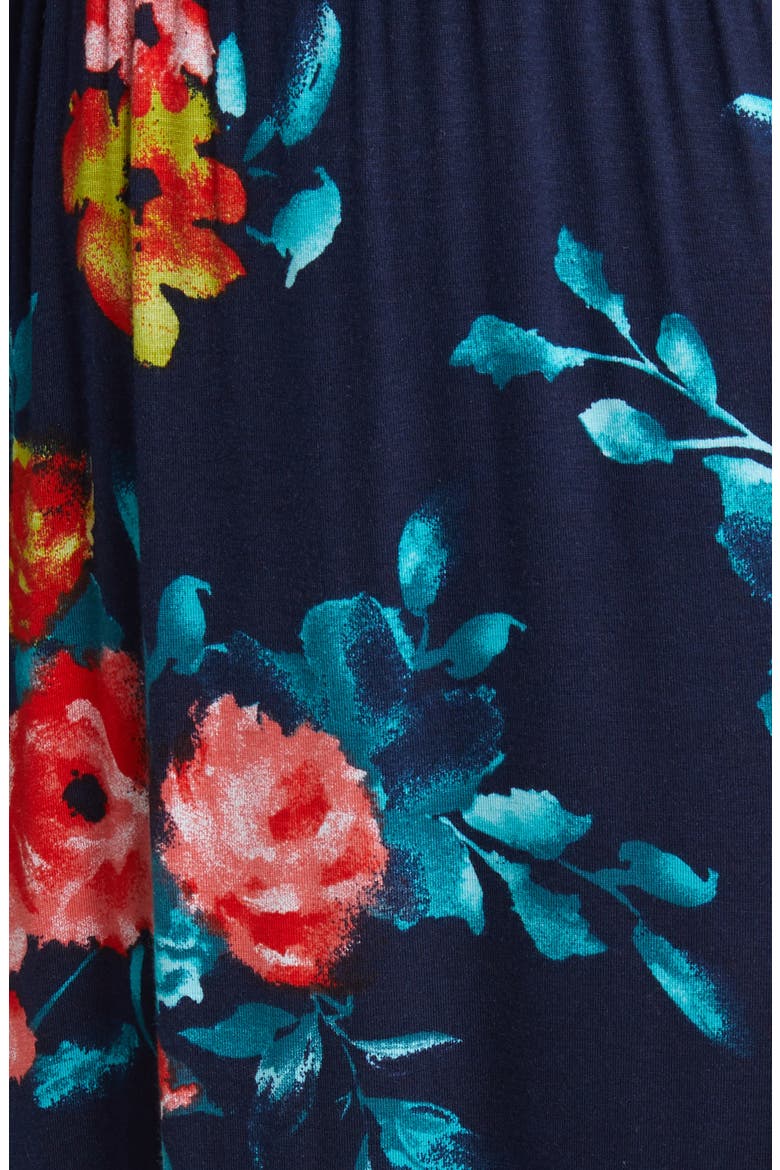 Floral Tiered Faux Wrap Knit Maxi Dress, Alternate, color, NAVY/ CORAL