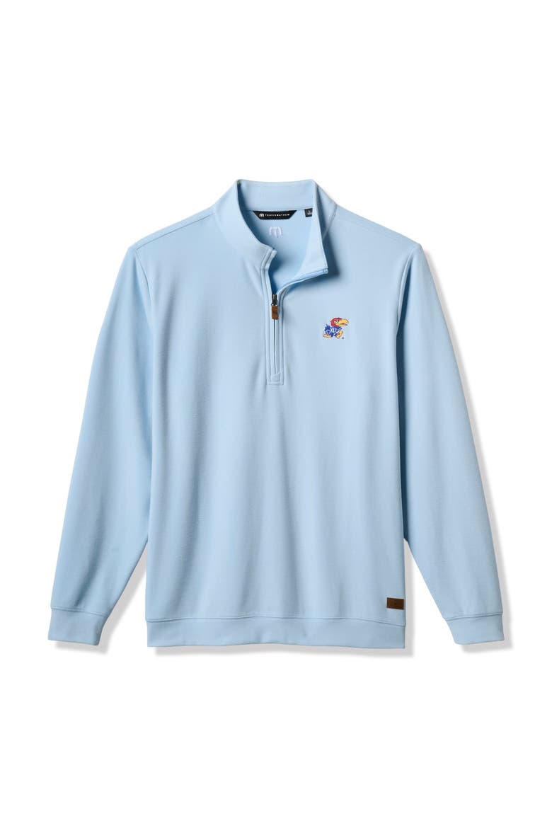 Men's TravisMathew Light Blue Kansas Jayhawks Cloud Home Game Quarter-Zip Tri-Blend Pullover, Main, color, Light Blue