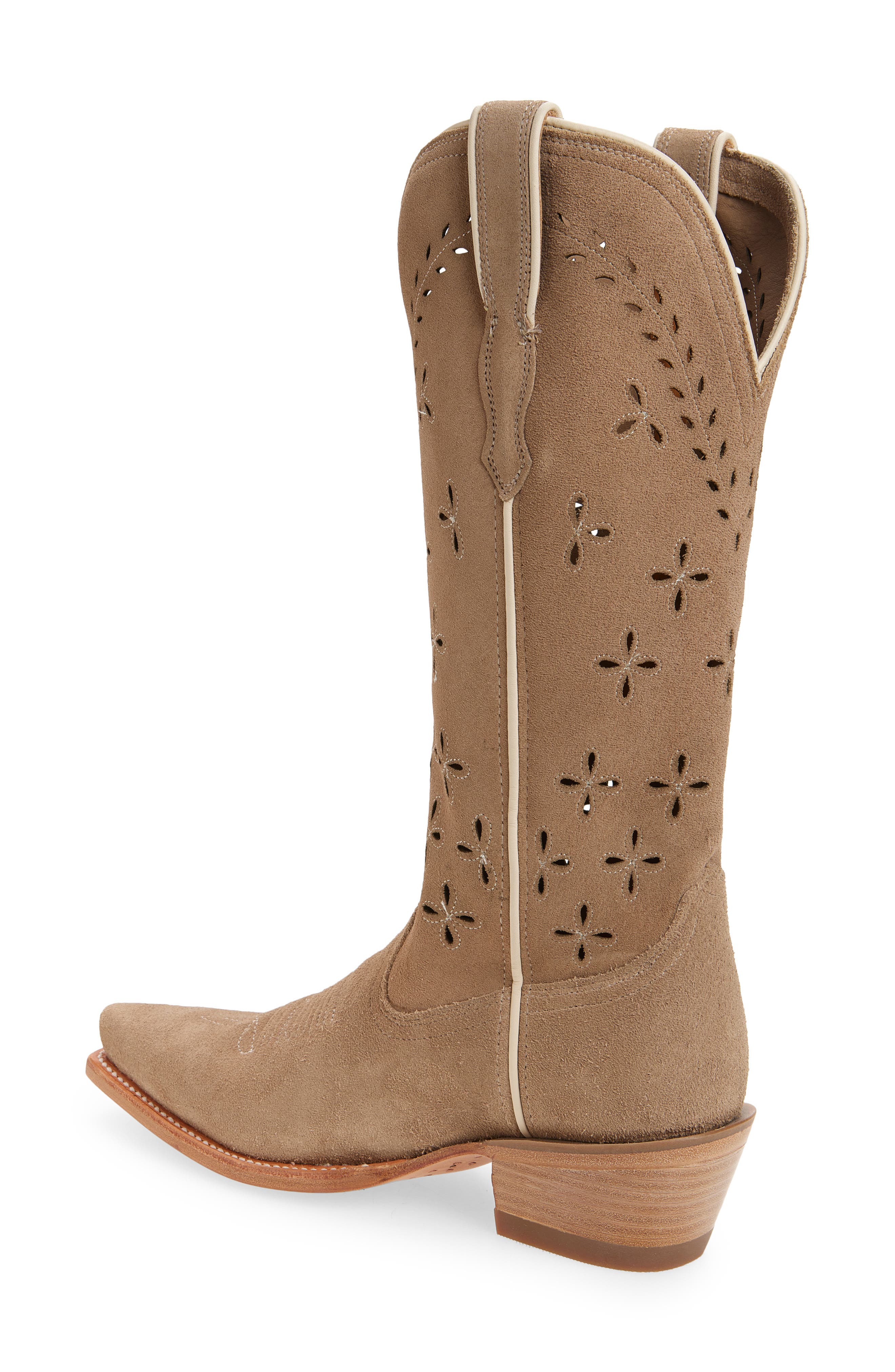 Tecovas The Annie Eyelet Suede Western Boot, Alternate, color, Taupe