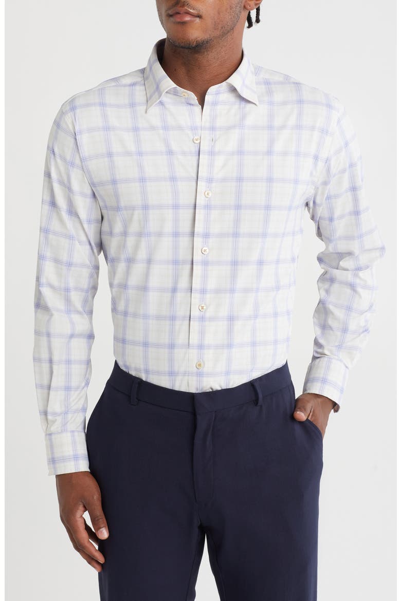 Plaid Performance Sport Shirt, Main, color, DUNE/ ROYAL
