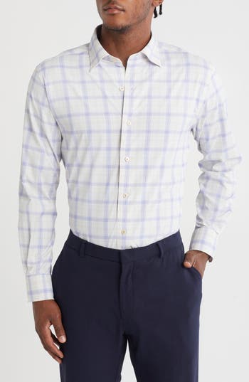 David Donahue Plaid Performance Sport Shirt In White