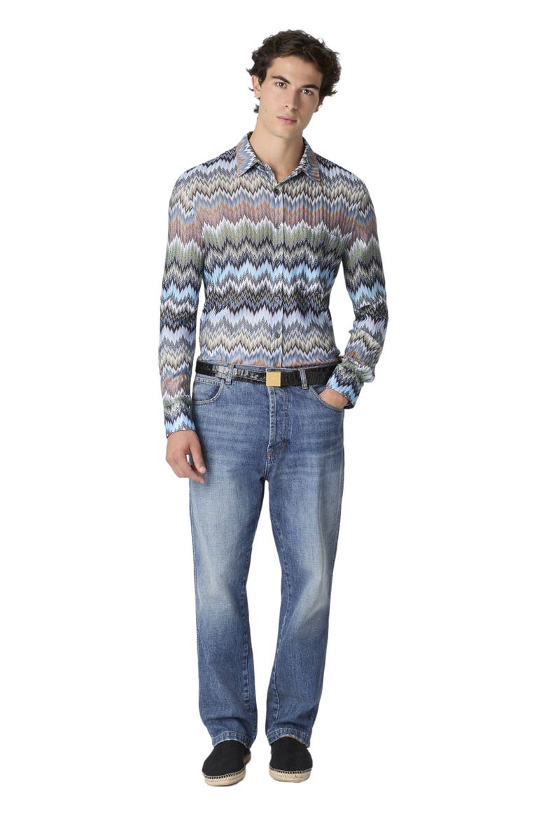 Long-sleeved Viscose Chevron Shirt With Snake Pattern, Main, color, Beige& White