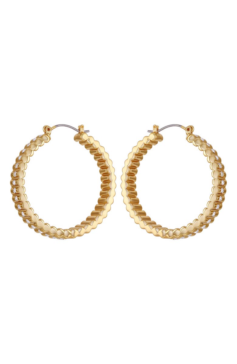 Vince Camuto Pavé Crystal Ribbed Hoop Earrings, Alternate, color, Gold Tone
