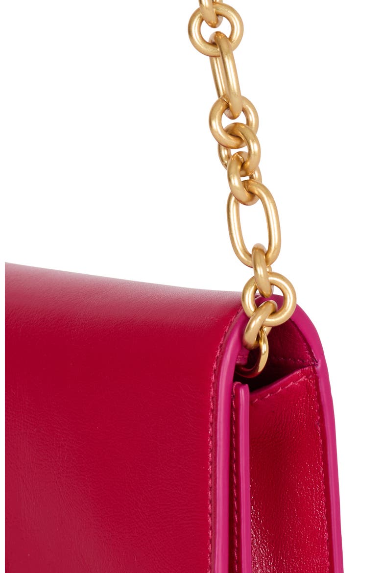 Shuffle calfskin wallet with chain, Alternate, color, dark pink