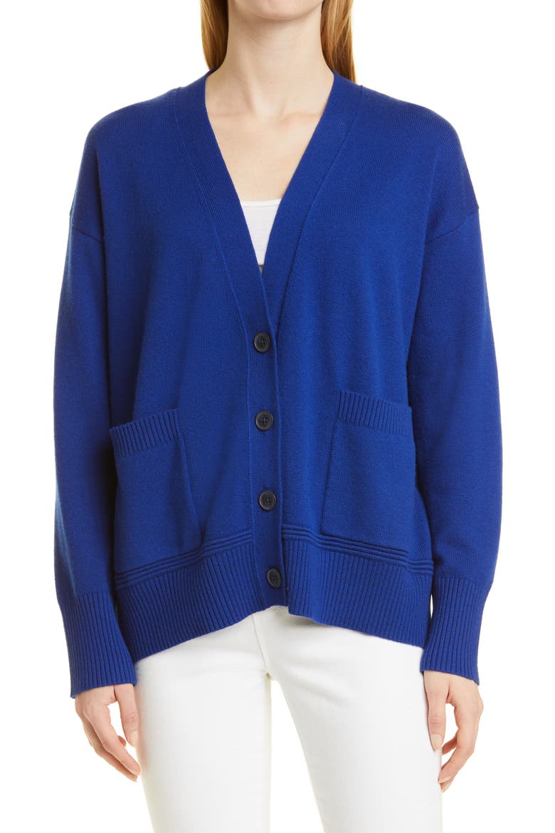 V-Neck Cashmere & Cotton Cardigan, Main, color, BLUE SODALITE