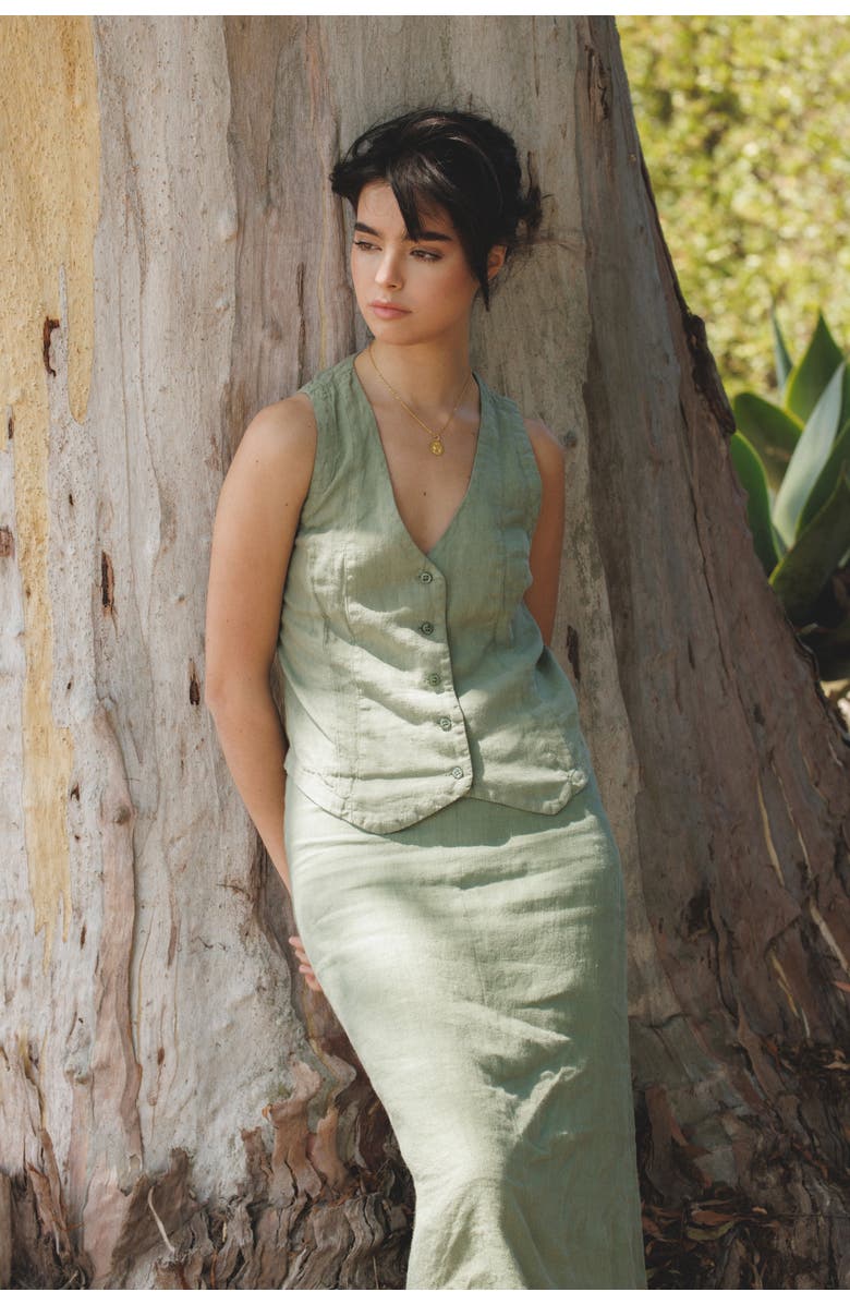 VIR VITA Philippine Maxi Linen Skirt, Alternate, color, Sage