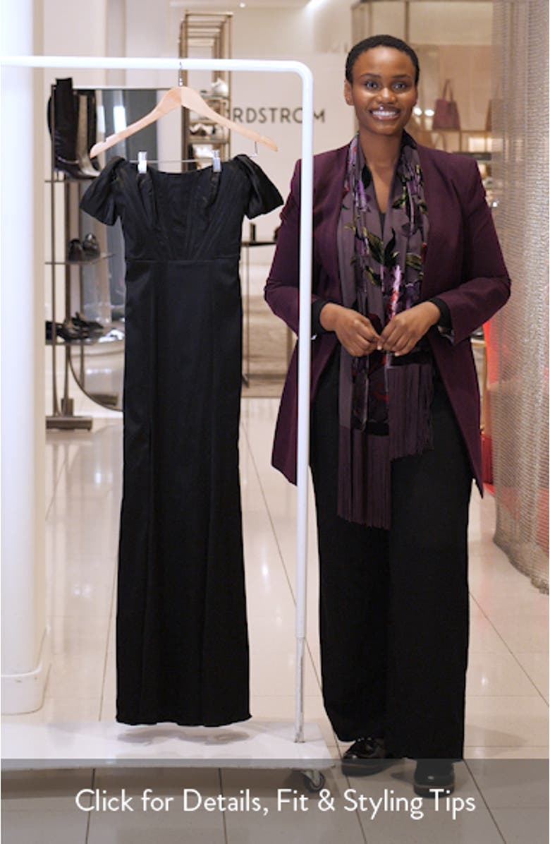 Melania Off the Shoulder Satin Gown, sales video thumbnail