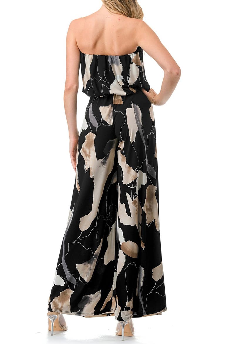 Chevron Print Strapless Wide Leg Jumpsuit, Alternate, color, BLACK/CREAM