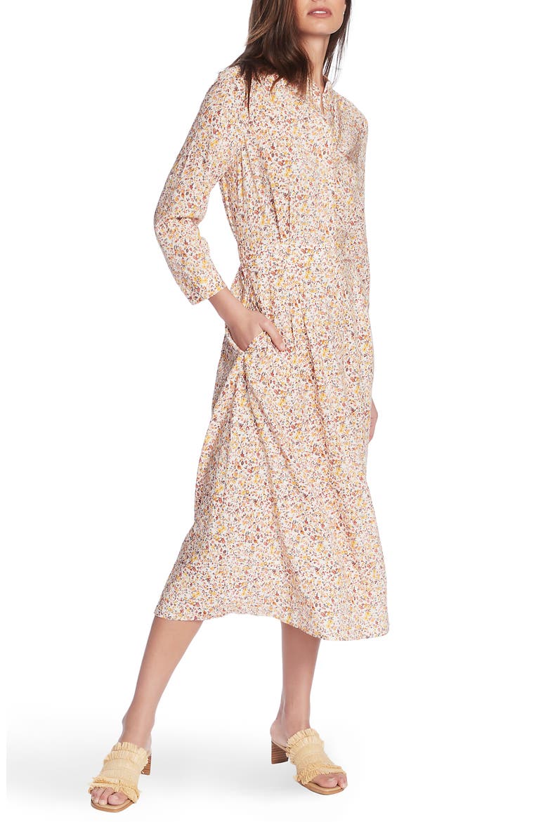 Woodland Ditzy Long Sleeve Midi Shirtdress, Alternate, color, VINTAGE IVORY MULTI