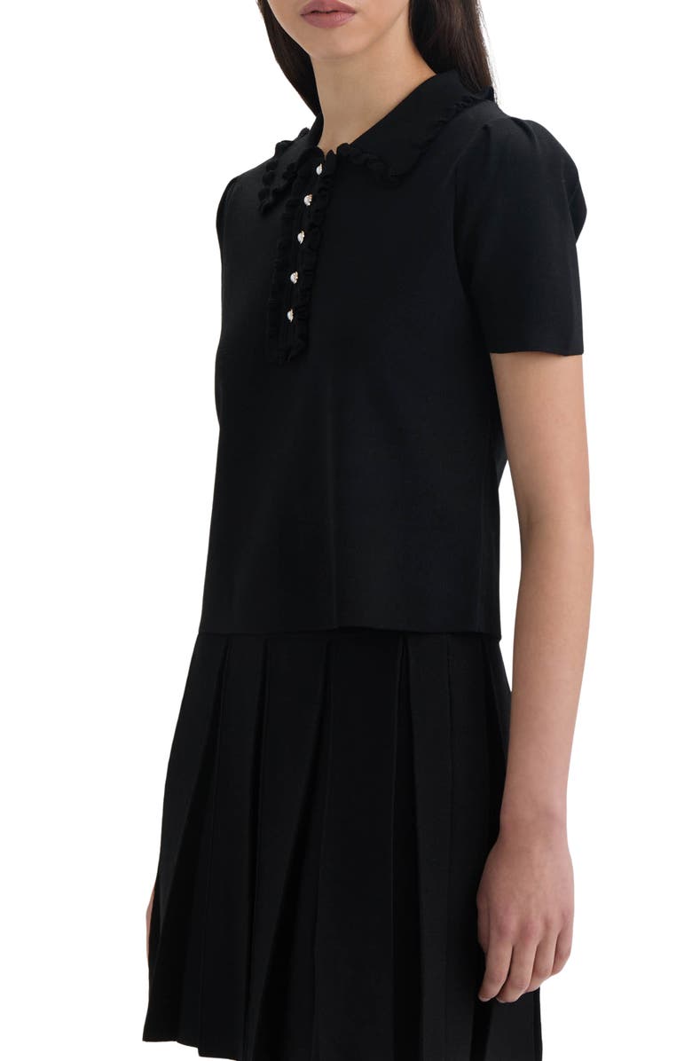 NVLT Ruffle Neck Polo Sweater, Alternate, color, Black