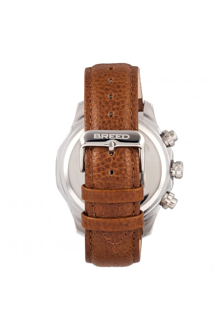 Lacroix Chronograph Leather-Band Watch, Alternate, color, Silver/Brown