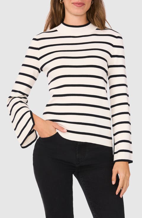 Stripe Mock Neck Sweater