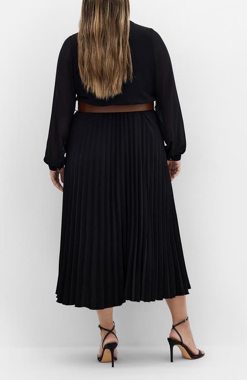 City Chic Celine Belted Long Sleeve Maxi Shirtdress In Black