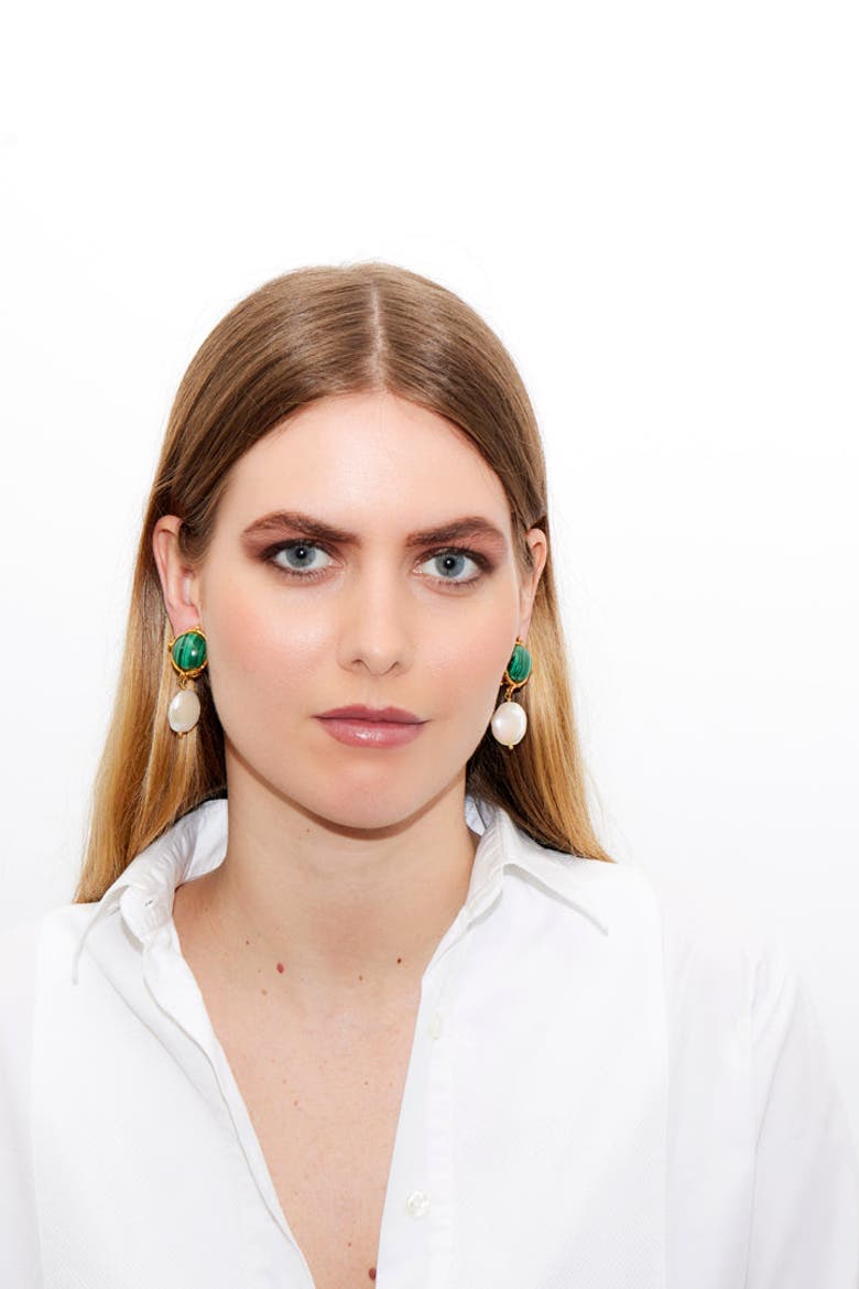 Diane Earrings, Alternate, color, MALACHITE