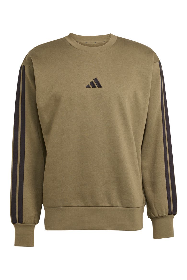 Essentials 3-Stripes Sweatshirt, Alternate, color, OLIVE STRATA/ BLACK