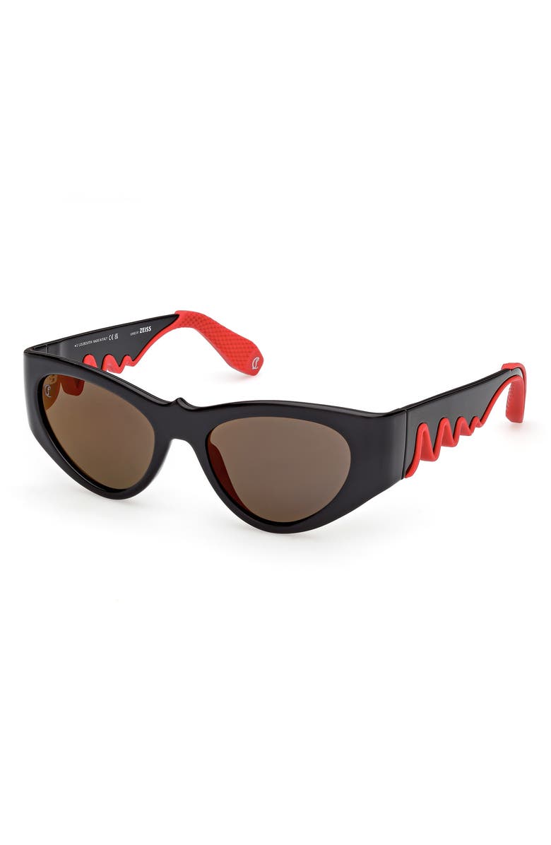 Christian Louboutin 54mm Loubishark Cat Eye Sunglasses, Alternate, color, Black/ Smoke Grey/ Red Flash