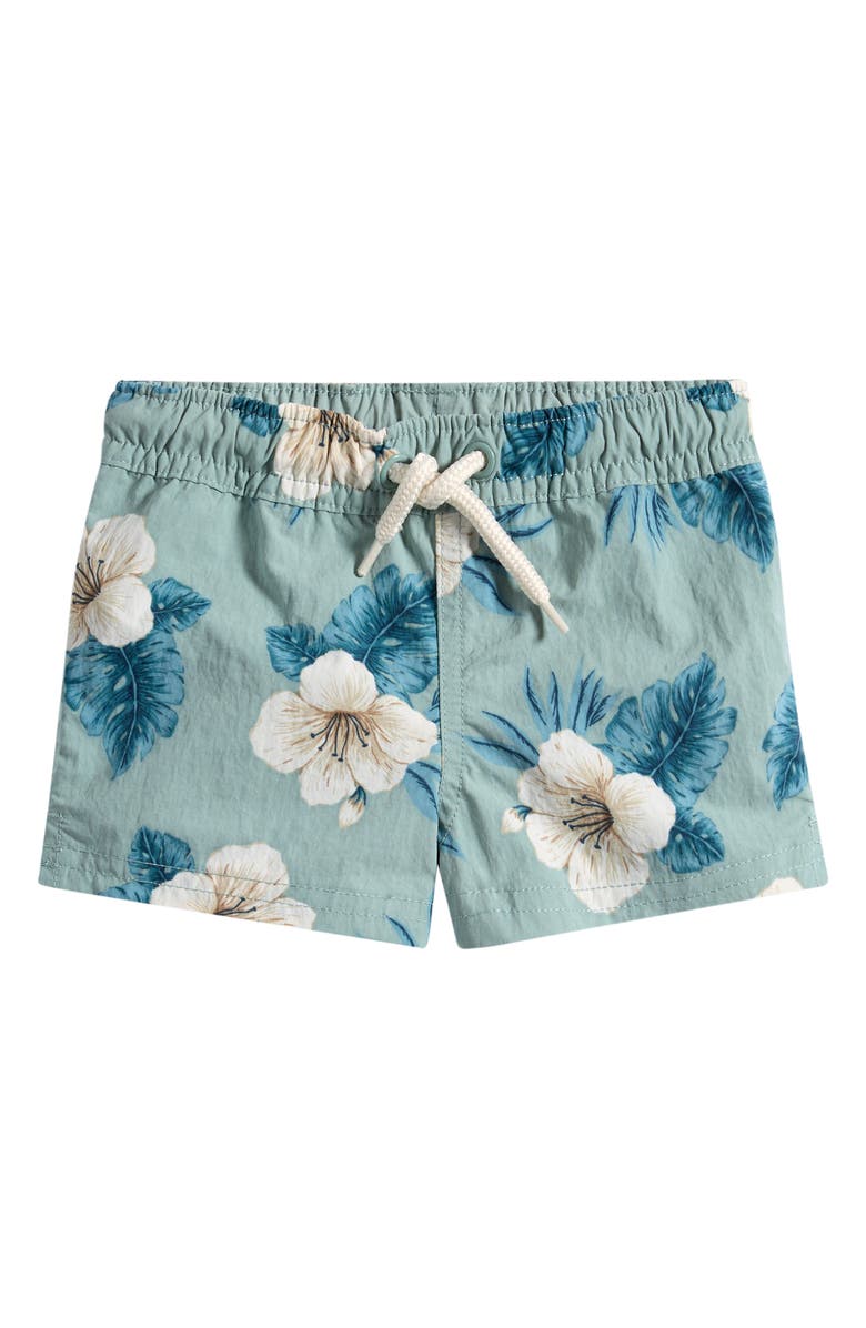 Little Planet Floral Swim Trunks, Main, color, Hibiscus